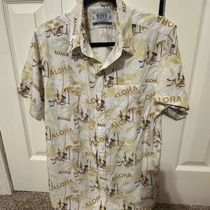 Aloha Men's Casual White and Yellow Shirt